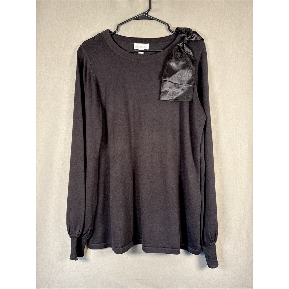 Belle by Kim Gravel Put a Bow On It Party Sweater Medium Size Black Top